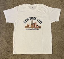 Vintage 1990s New York City Manhattan Twin Towers Skyline White T Shirt L picture