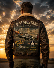 CUSTOM P-51 MUSTANG WWII PILOT LEATHER BOMBER  BROWN JACKET Flight Jacket picture