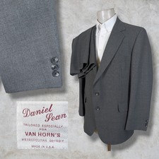 Van Horn 2 Piece Suit Mens 44R 38x30 Solid Gray VTG Pure Wool picture