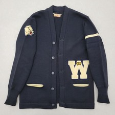 Vintage 50s 60s Lasley Kintting Cardigan Varsity Knit Sweater Size 38 Small picture