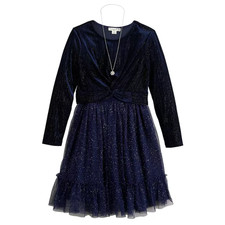 Girls Knit Works Twist-Front Popover Sequin 2pc Dress and Necklace Set Navy SZ6 picture