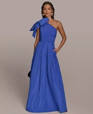 Donna Karan Royal Blue Bow One-Shoulder Gown Size 8 $349 picture