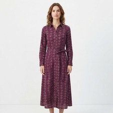 Boden Women Long Sleeve Button Down Hearted Midi Dress Burgundy Red Sz 6R W0215 picture