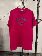 Vintage Mickey & Co. Embroidered Mickey Mouse Tee Magenta Size Large Made in USA picture