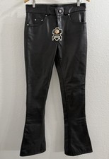 Nyrva Flared Black Leather Pants Size 32 picture