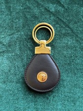 Authentic Vintage Gianni Versace Medusa Head Black Leather Gold Keychain Italy picture