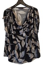 Lane Bryant Black and White Leaf Print Smocked Top picture