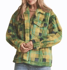 Davi & Dani Green Mustard and Blue Faux Fur Plaid Jacket Size 2X picture