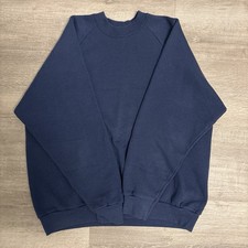 Vintage Fruit of The Loom USA Made Blank LS Crewneck Sweatshirt XL Blue 50/50 picture