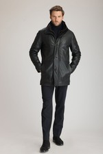 Handmade Men's Black Genuine Leather Car Coat - Leather Outerwear picture