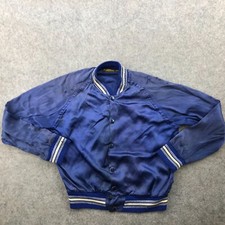 Vintage Southern Manufacturing Co Jacket Mens 38 Blue Satin Bomber Russell 1930s picture