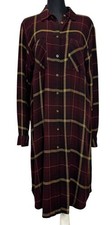 Maurice’s Plus Size 1 Relaxed Fit Plaid Burgundy Button Down Duster Shirt Long picture