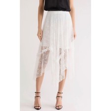 AllSaints Josie Lace Skirt Women 8 White New Asymmetrical Ruffled Midi $249 picture