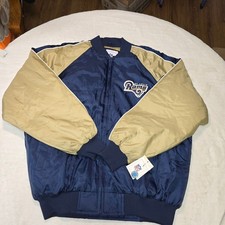 VTG 90s St Louis Rams Bomber Jacket NWT Deadstock NFL Team Apparel Blue Gold L picture