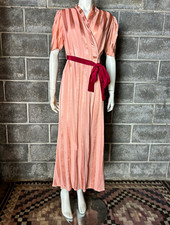 vtg 30s 1940s Pink Satin Striped long wrap robe Bullocks Negligees Pinup Classy picture