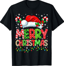 Muticolor Merry Christmas Black Cotton t-shirt full size men women picture