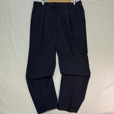 Vintage Tom James Pleated Wool Dress Pants 36x31 Navy Cuffed USA Mens picture