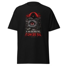 Analog Horror VHS T-Shirt If You Can Read This It Can See You Creepy TV picture