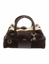 Bally Brown Leather & Suede Top Handle Bag Turn Lock Gold HW Strap Dust Bag picture