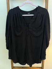 TORRID Size 2 (16-18) Harper Black Blouse 3/4 Sleeve, V-neck Work Shirt picture