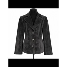 Vintage Preston & York Genuine Suede Leather Blazer Jacket M Charcoal Black 90s picture
