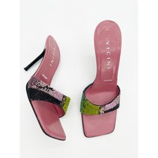 Vicini Giuseppe Zanotti Vintage Pink Multicolor Beaded Sequin Mules Heels IT 38 picture
