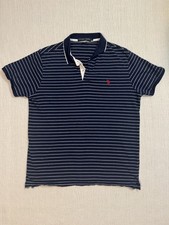 U.S. Polo Assn. Mens L Navy Blue White Striped Polo Shirt Short Sleeve Logo picture