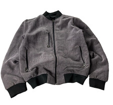 Y2K Japanese Corduroy Bomber Jacket Zip Up Ribbed Trim Pockets Streetwear picture