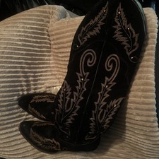 Corral Ladies Black Suede Embroidery J Toe Tall Top A4404 M Size 10.5 Premium picture