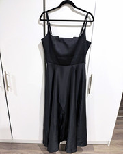 mare mare Black Satin Midi Dress Fitted A-Line Lace-Up Back Zip, Size L picture