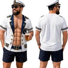3D Hairy Body 6 Pack ABS Fake Captain Uniform Nautical Funny T-Shirt Size S-5XL picture