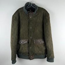 Q by Flynt Men M Quilted Suede Leather Jacket Green Chore Utility Military Coat picture