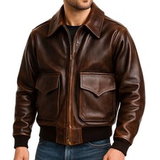 Men’s Genuine Leather Jacket Classic Bomber Biker Aviator Flight Outerwear Coat picture