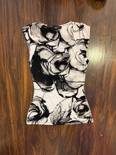 Vintage 2008 Express Strapless Rose Print Peplum Top XS Black White picture