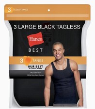 Hanes Best Men 100% Cotton Tank Top 3Pack Comfort Size L Black picture