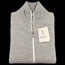 Brunello Cucinelli Full Zip Cardigan Cashmere Mens 52 USA Large Light Grey  picture