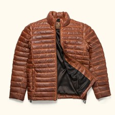 Brown Leather  Jacket Down Bridger Mens 100% Sheepskin Genuine picture