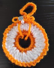 Crochet Ornament / Keychain / Gift Tag Set of 12 White & Pumpkin Trim picture