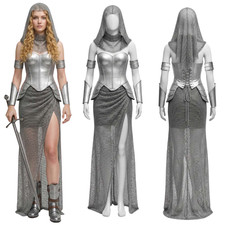 Medieval Female Cosplay Knight Skirt Top Headband Bracelet Halloween Fancy Dress picture