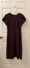 Calvin Klein Pleated Puff Tulip Short Sleeve Brown Sheath Dress Size 8 NWT $139 picture