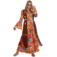 Women`s 1970s Hippie Costume S - XXL Ladies Long Hippy Dress 70`s Flower Child picture