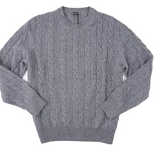 Manrico Classic-Fit Mid Heather Gray Cable Knit 100% Cashmere Sweater M NWT picture