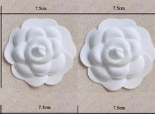 2 X  Chanel White Camellia Flower Brooch, Silk ,2.95