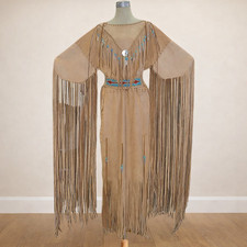 Handmade Native American Buckskin Fringe Dress with Beads & Belt - Tan. picture