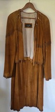 Vtg Patricia Wolf Texas Handpainted  Suede Fringe Jacket Skirt Western 2 Pc XL L picture