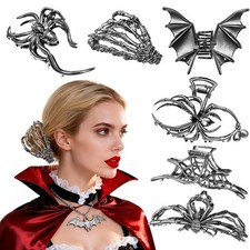 6 Pcs Metal Spider Hair Claw Clips Set, Black Spider Web Skeleton Hand Skull Bat picture