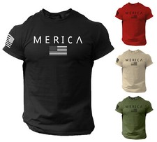 Merica Army Style T Shirt US Flag American Military Gun Top picture