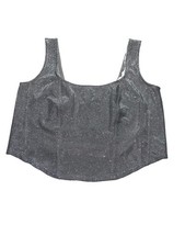 H&M Divided Shimmer Tank Top Size Large Silver Glitter Sparkly Corset Style NWT picture