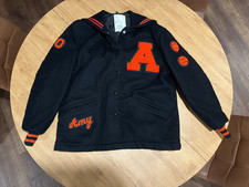 Vintage 80s Wool Letterman Black / Orange accent Varsity Jacket Women’s picture