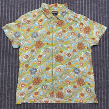 Massive Mens XL Short Sleeve Button Up Shirt Psychedelic Floral Rayon Groovy 70s picture